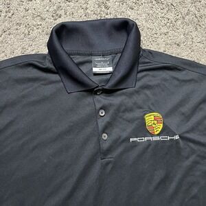 Porsche Nike Golf Dri Fit Polo Shirt Mens Large Black Performance